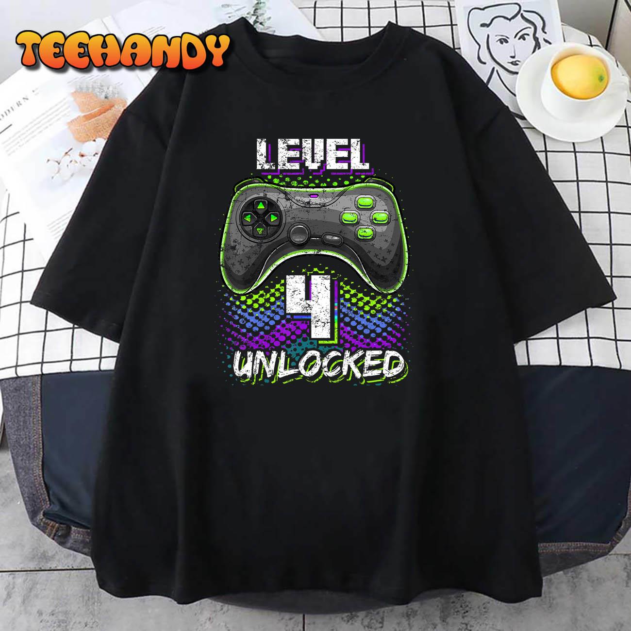 Level 4 Unlocked Video Gamer 4th Birthday Gamer Gift Boys T-Shirt