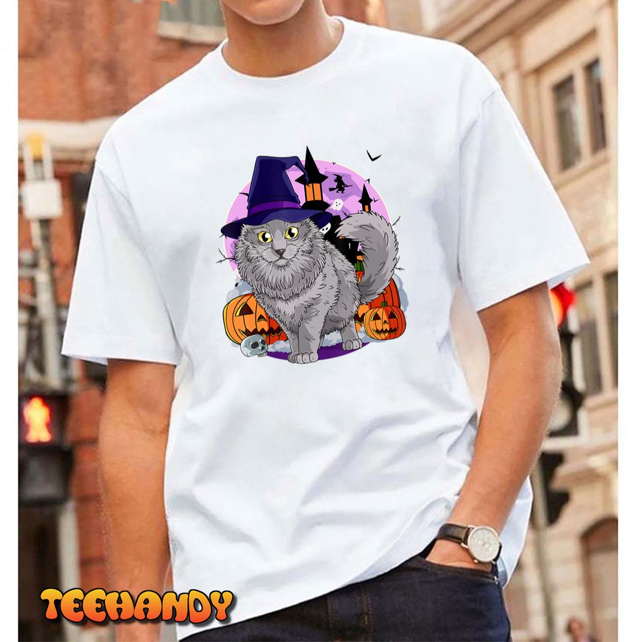 Nebelung Cat Cute Halloween Witch Pumpkin T-Shirt