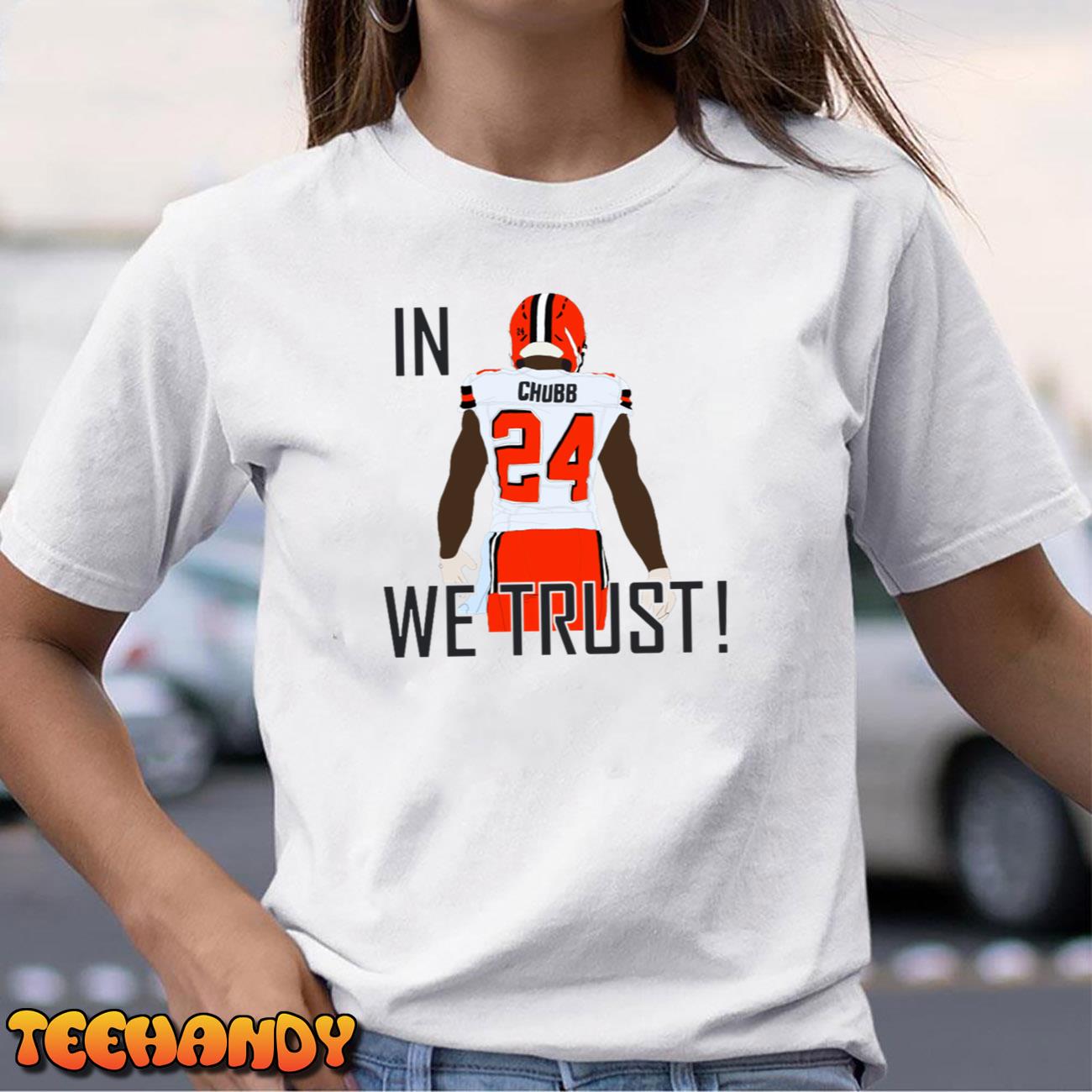 Nick Chubb Stiff Armed This Dude Through The Earth's Core Cleveland Browns  T-Shirt - Trends Bedding