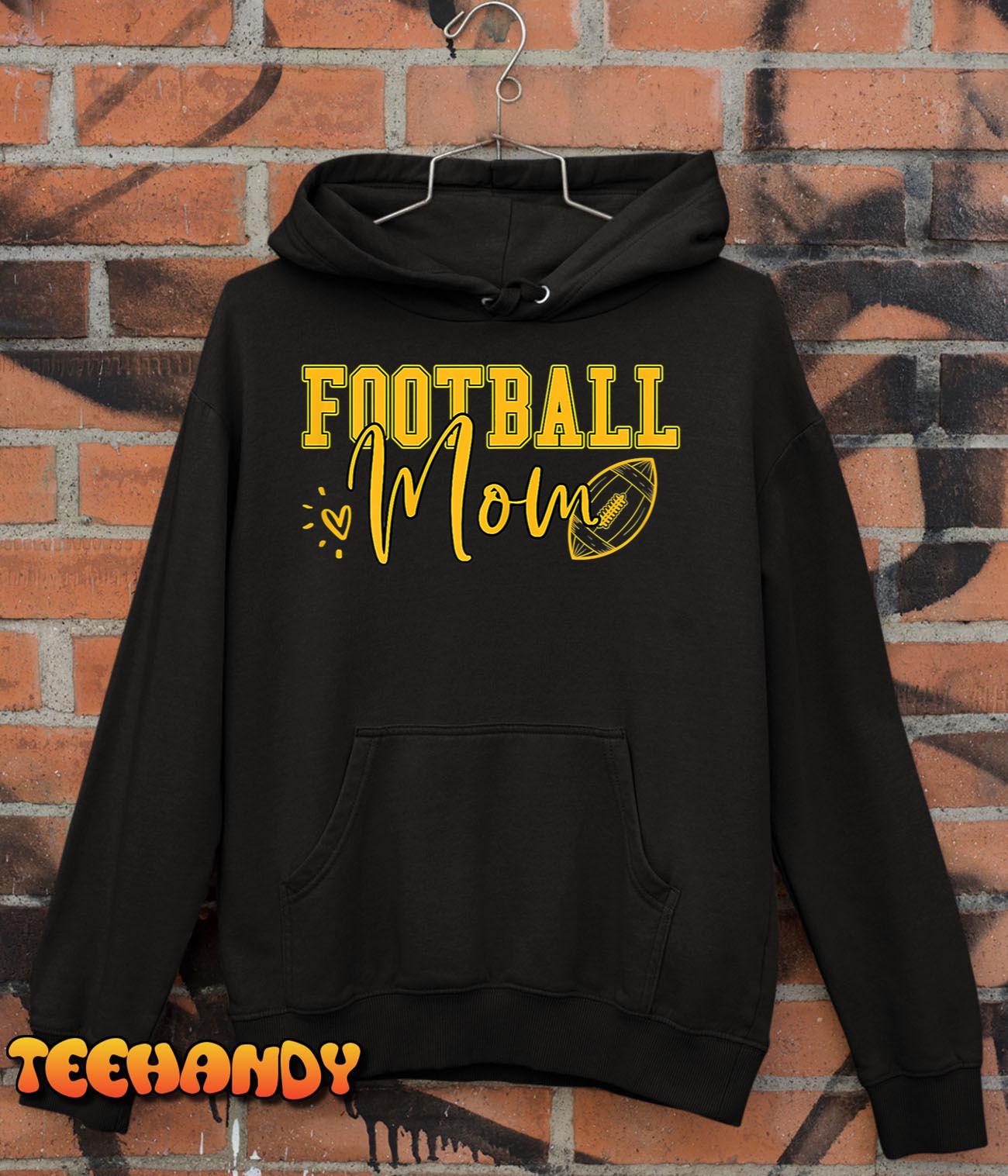 Womens Black Gold Football Mom Shirt Women Football Mother Football T-Shirt