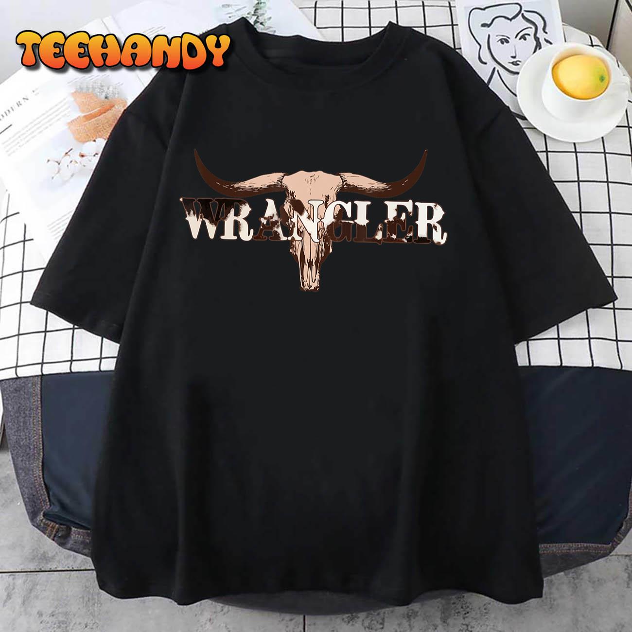 Wrangler Cowhide Shirt, Cow Skull Shirt, Cow Print Wrangler T-Shirt