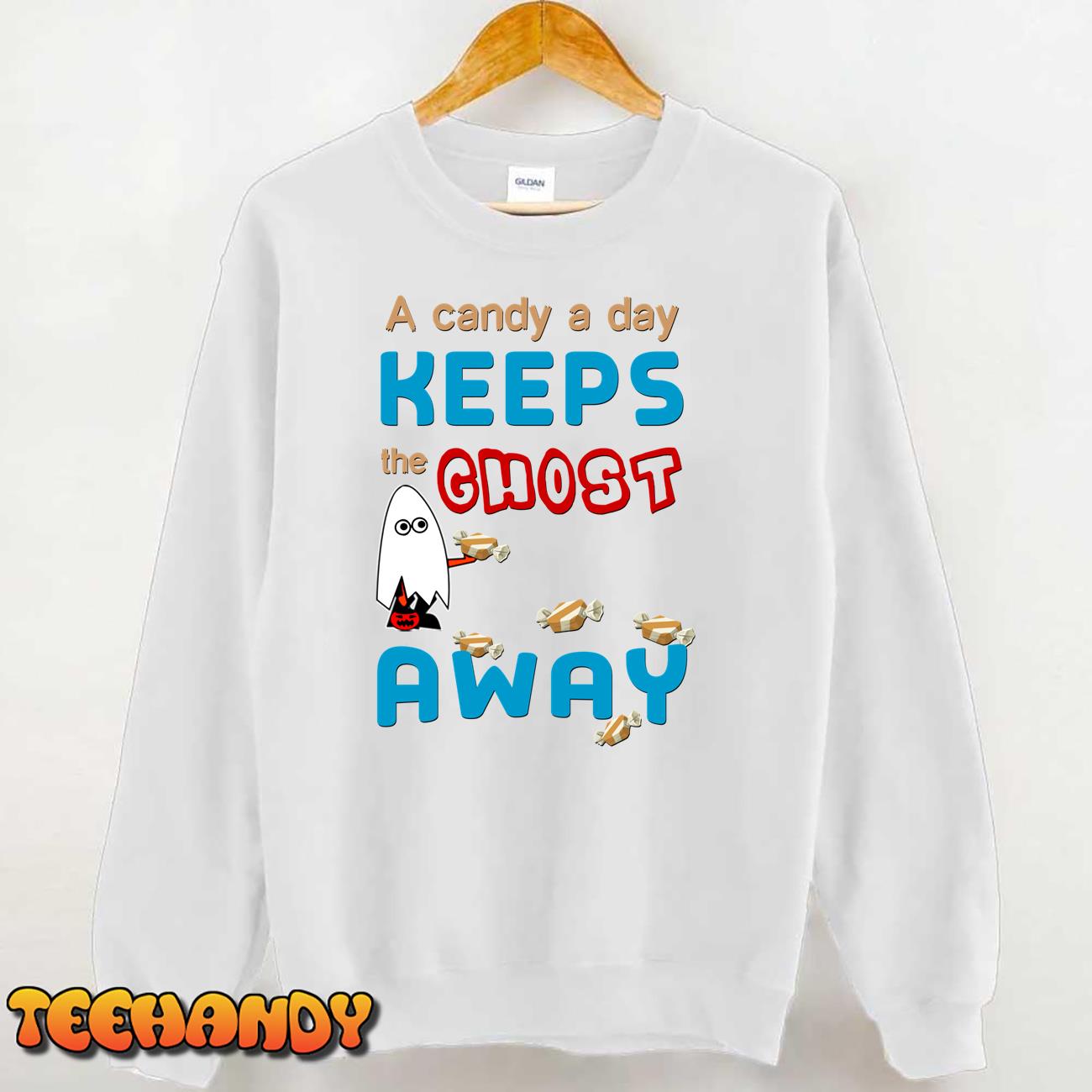 A Candy A Day Keeps The Ghost Away – Funny Cute Ghost With Candy Halloween Gift  Unisex T-Shirt