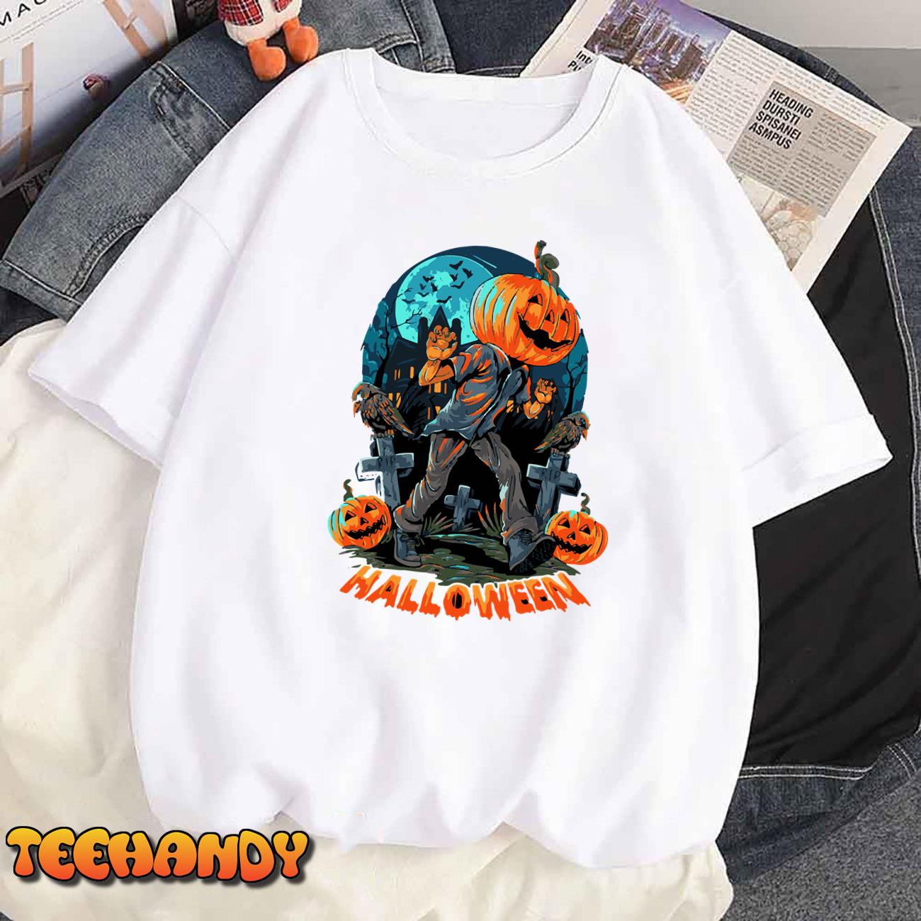A Pumpkin-Headed Human Walks On A Lonely And Dark Street Near A Haunted Empty House Hoodie