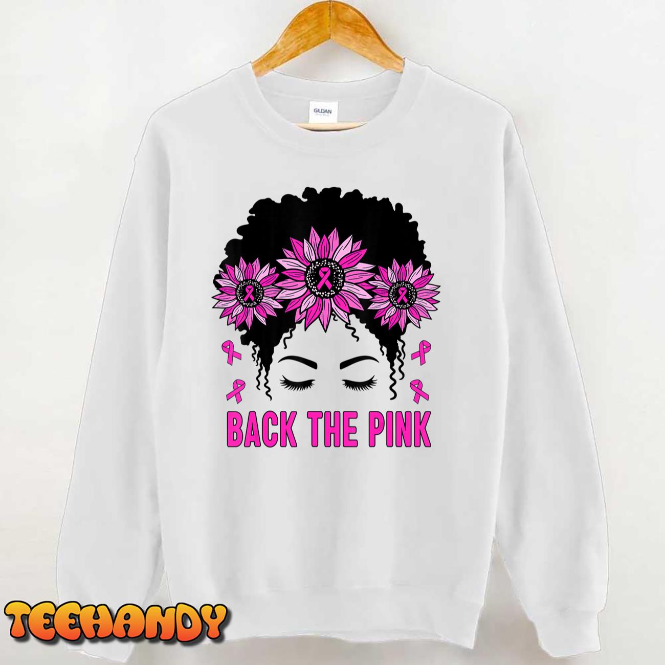 Back The Pink Breast Cancer Awareness Messy Bun Pink Ribbon T-Shirt