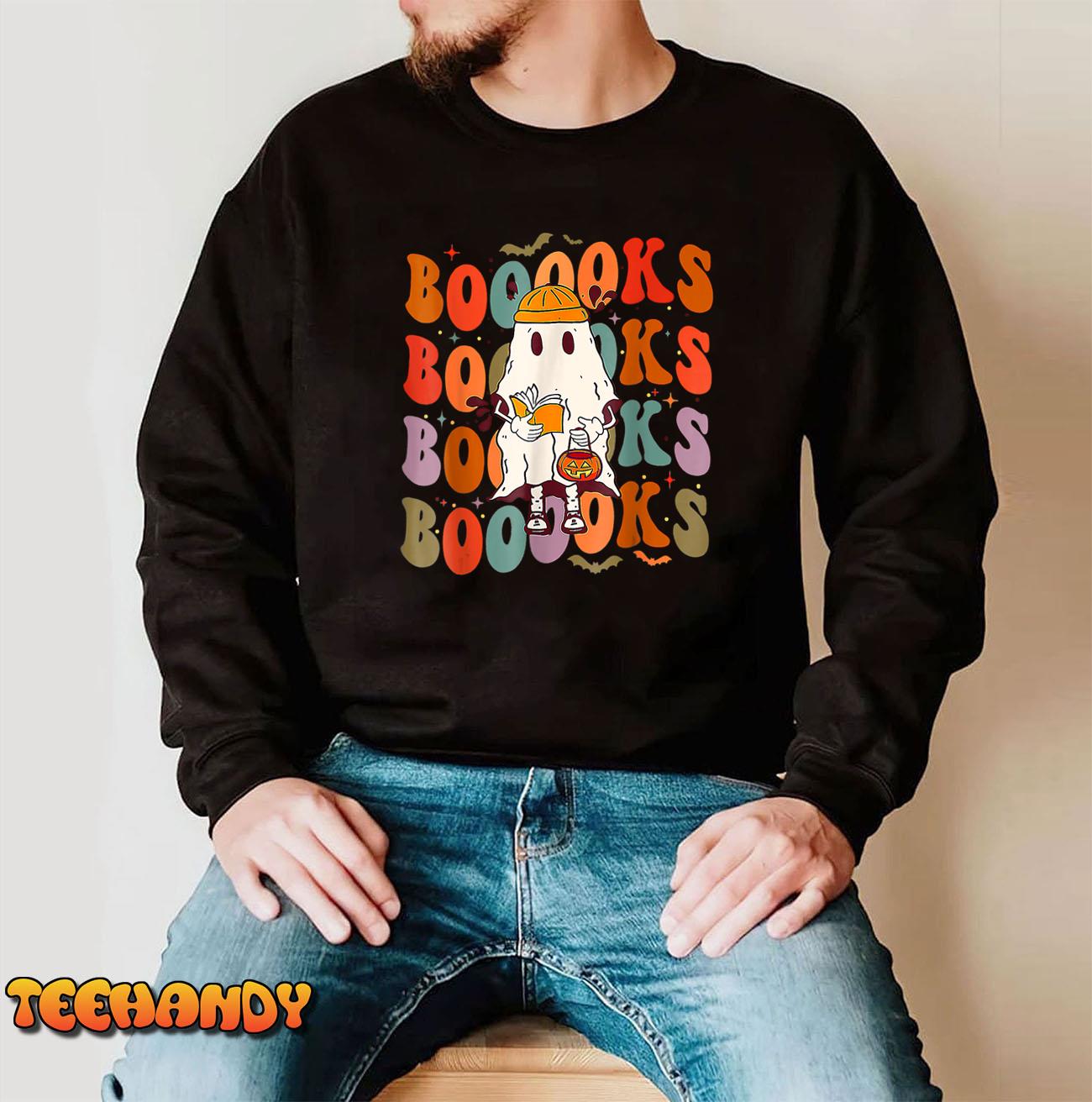 Booooks Groovy Cute Ghost Book Retro Reading Halloween T-Shirt