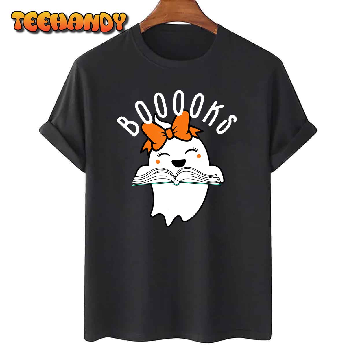 Booooks Halloween Shirts Cute Ghost Book Teacher Reading T-Shirt