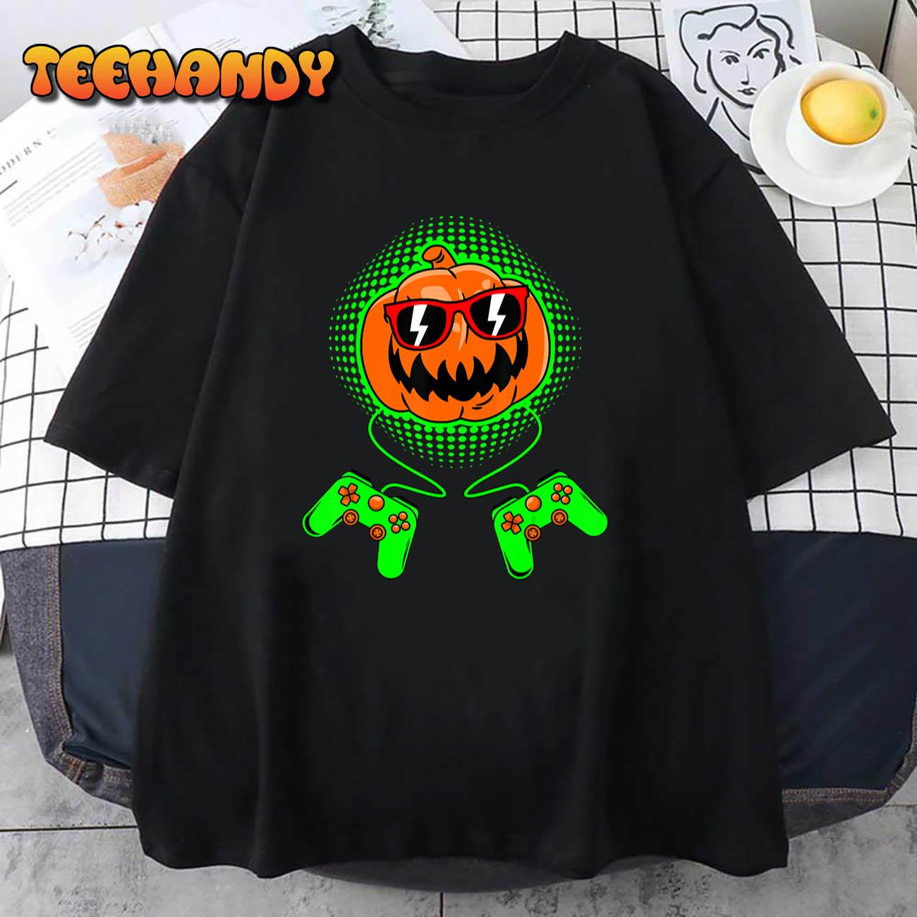 Boys Halloween Shirt Jack O Lantern Gamer Kids Men Halloween T-Shirt