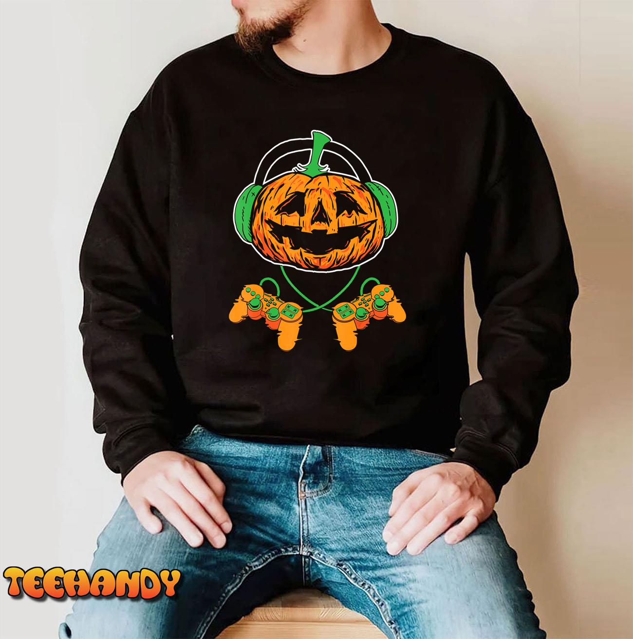 Boys Halloween Shirt Jack O Lantern Gamer Kids Men Halloween T-Shirt