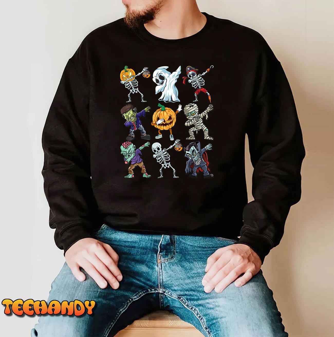 Boys Halloween Shirt Skeleton Jack O Lantern Zombie Dab T-Shirt