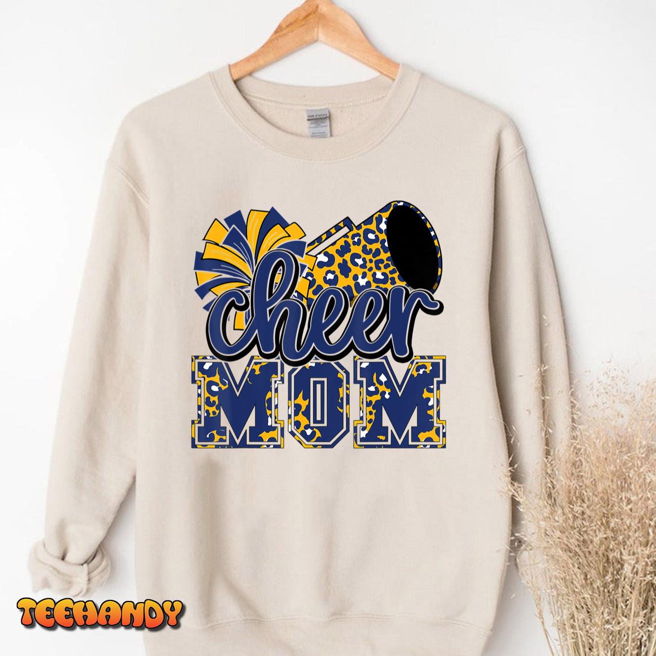 Cheer Mom Navy Leopard Cheer Poms & Megaphone T-Shirt