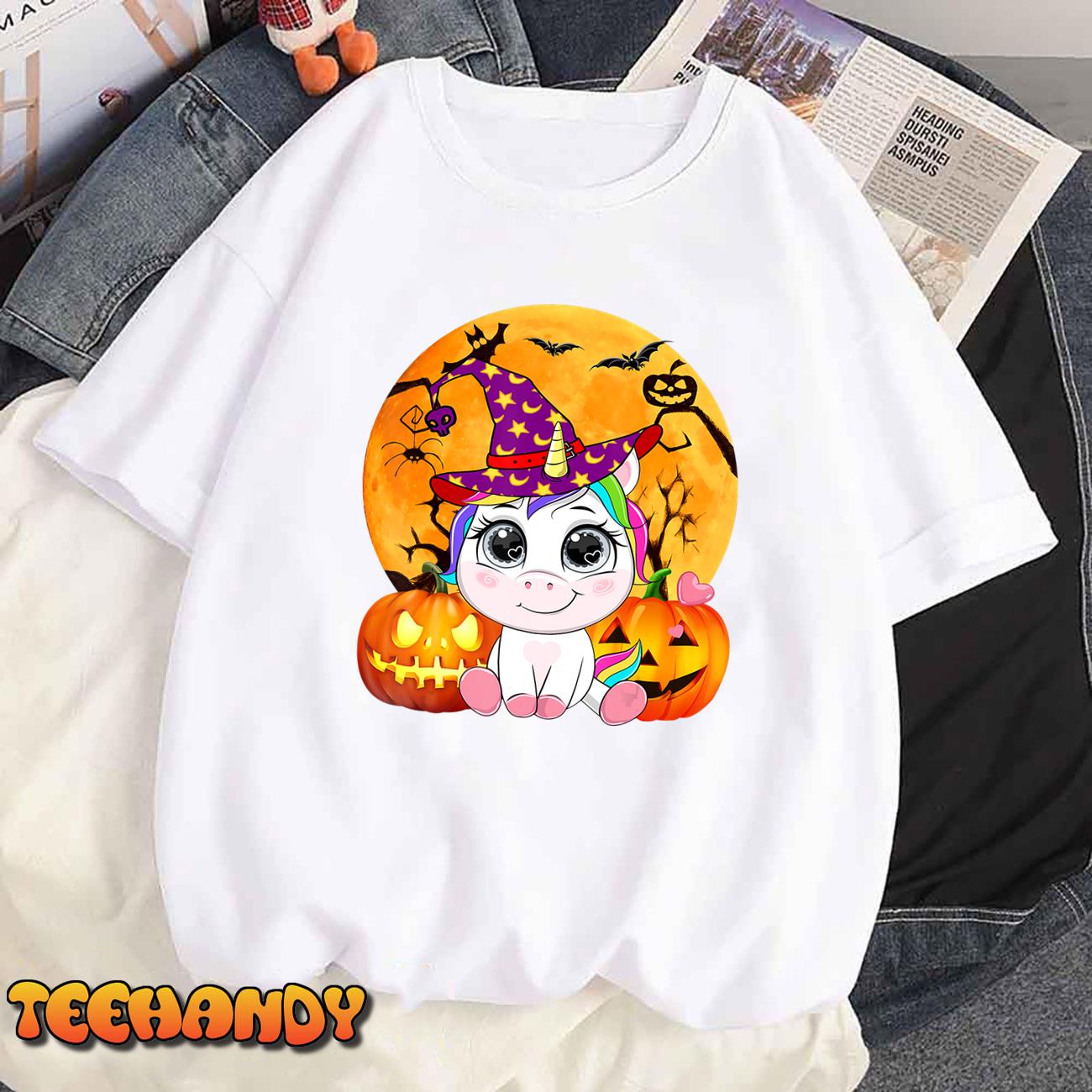 Cute Halloween Pumpkin Girls Women Witchy Unicorn Halloween T-Shirt