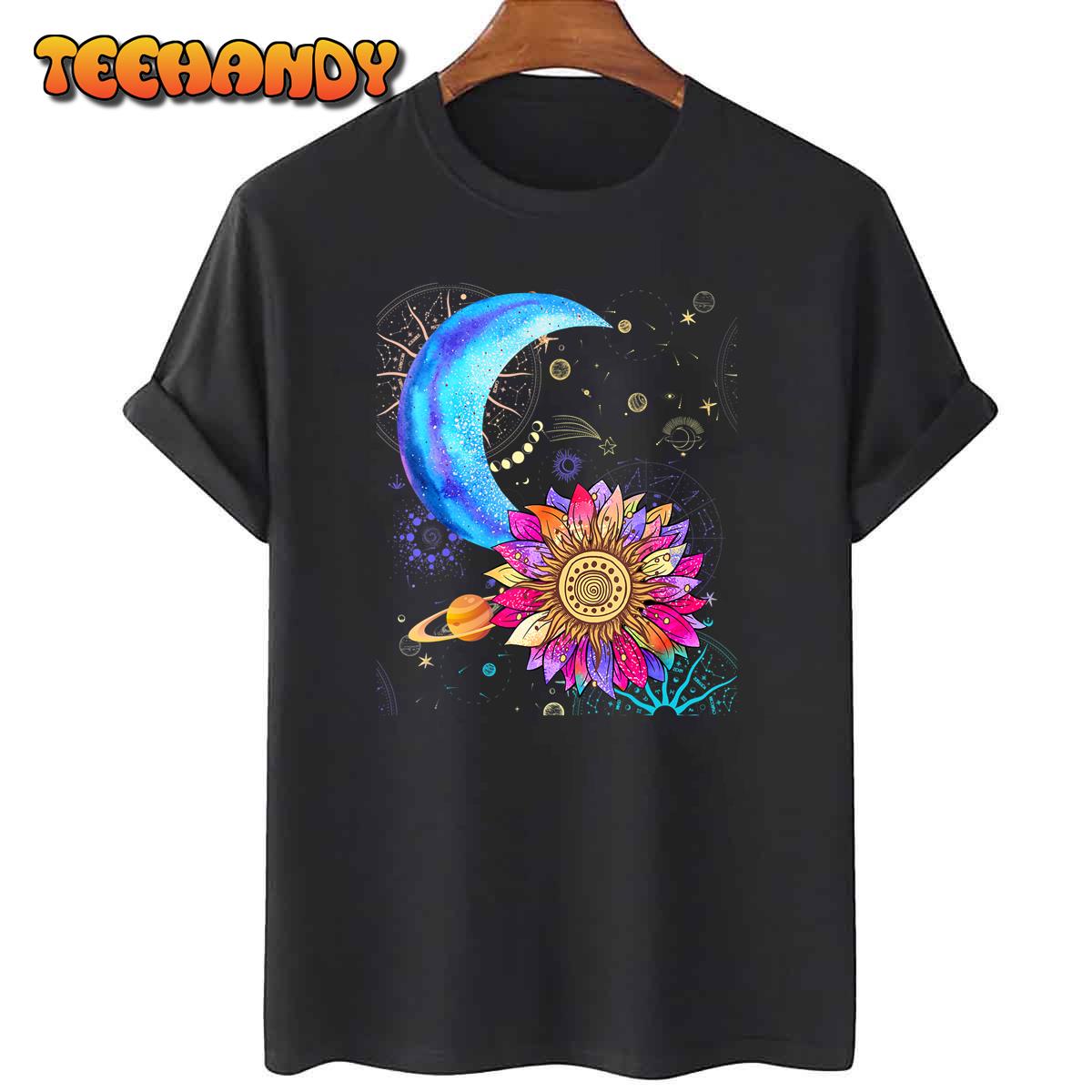 Cute Hippie Moon Sun Stars Cool Sunflower T-Shirt