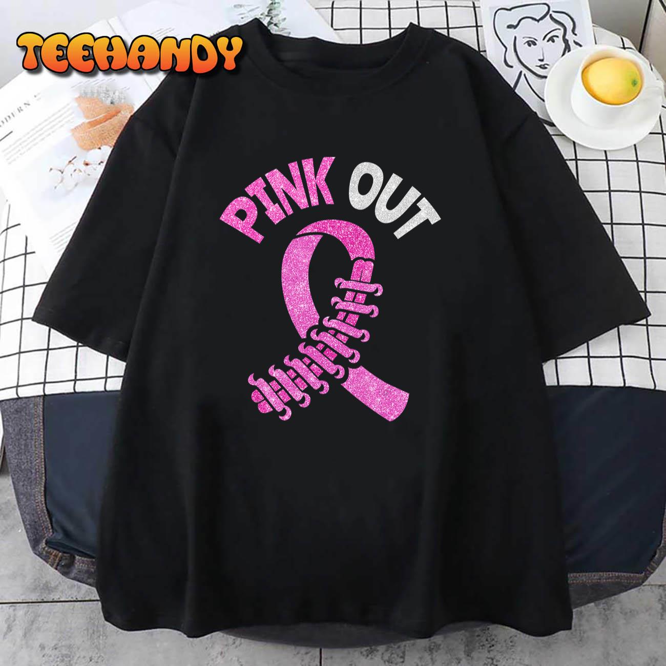 Cute Pink Ribbon Breast Cancer Awareness Football Pink Out T-Shirt