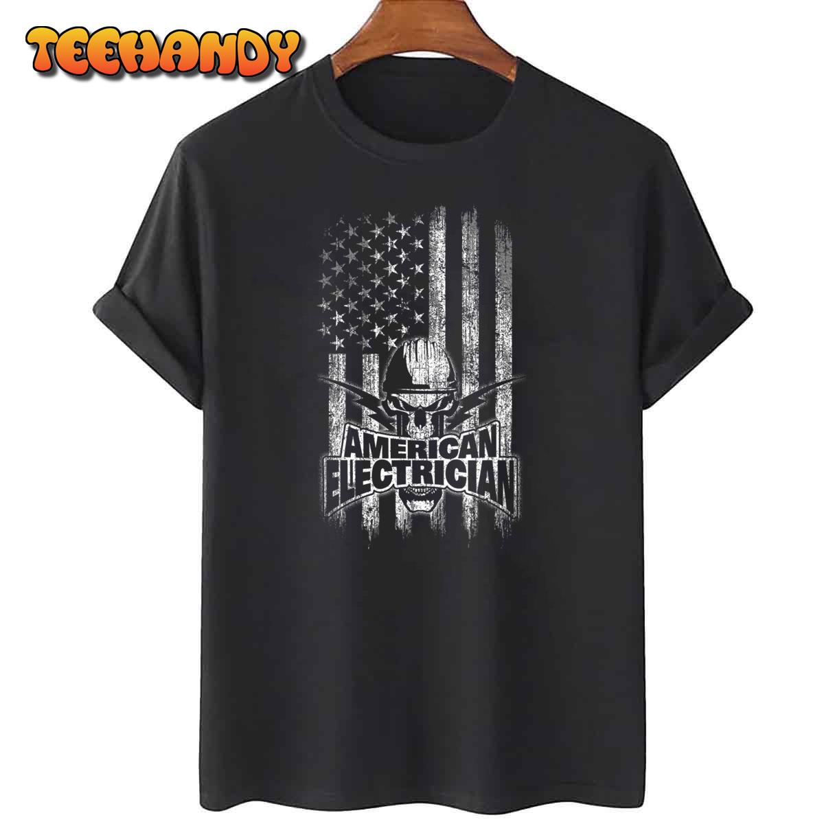 Electrician American Flag Skull And Thunderbolts Unisex T-Shirt