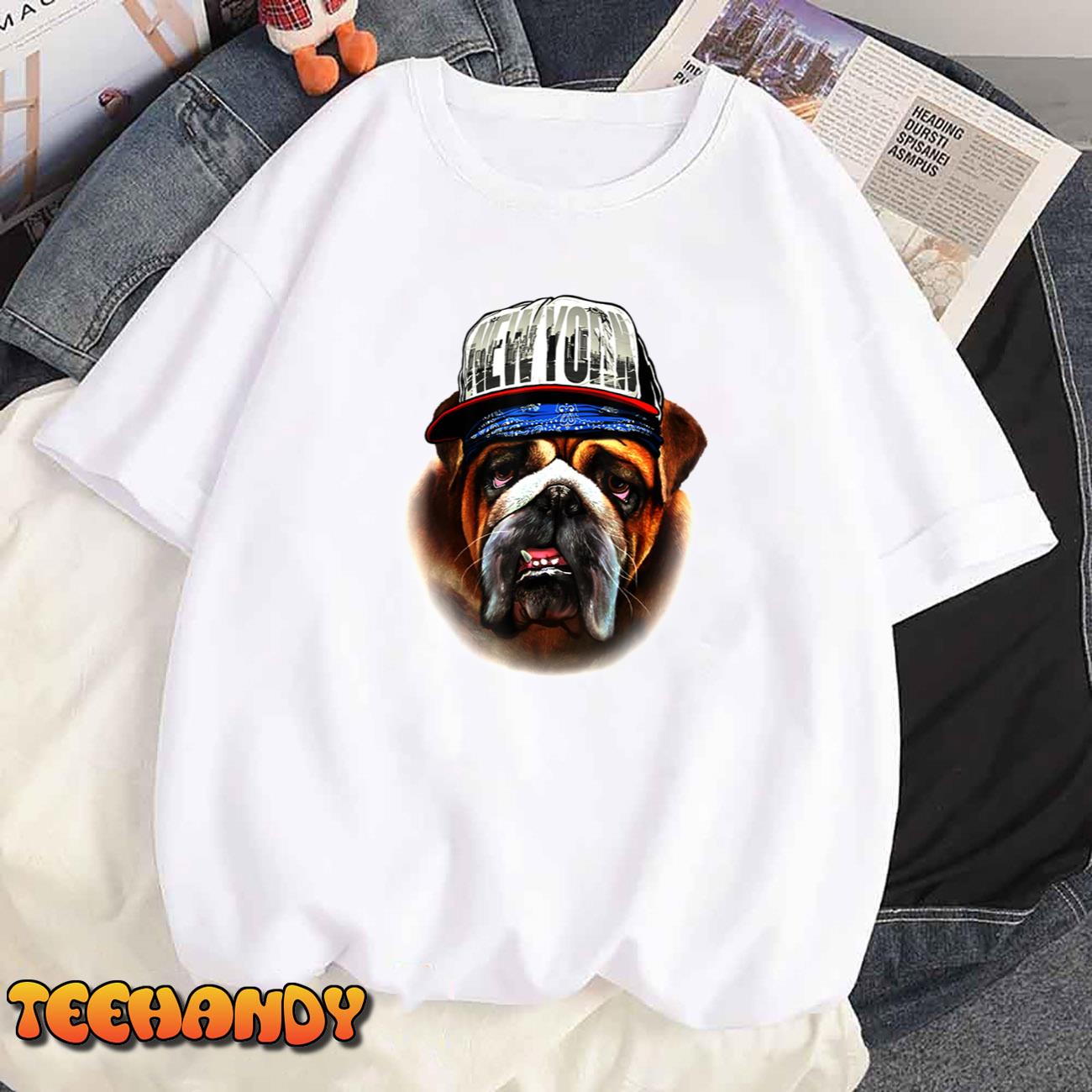 English Bulldog In New York Hip Hop Cap Dog Unisex T-Shirt