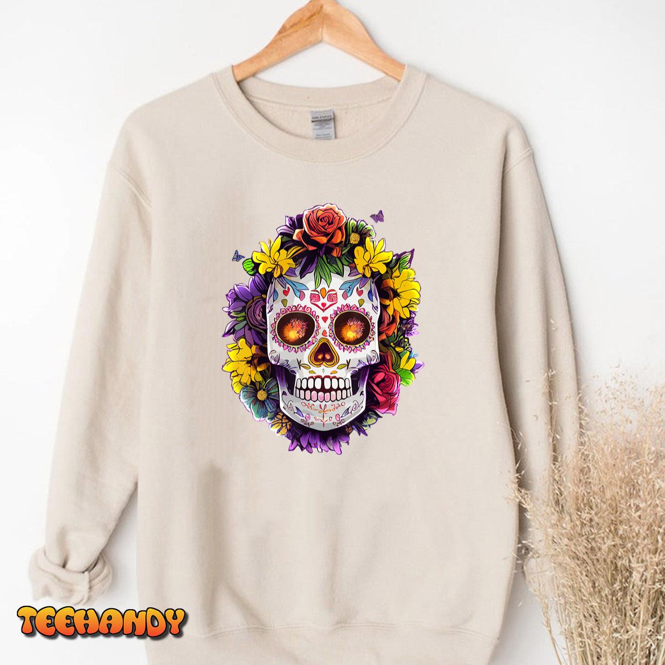 Floral Sugar Skull Day of the Dead Dia De Muertos Women T-Shirt