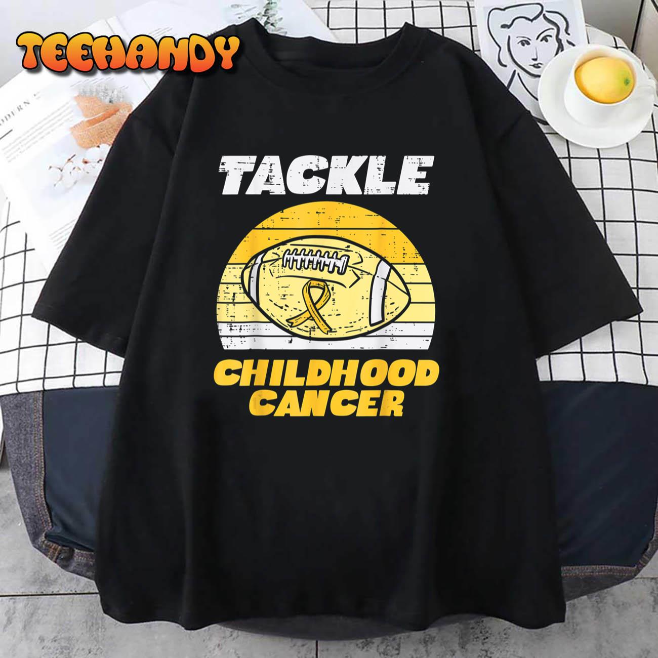 Football Tackle Childhood Cancer Retro Awareness Ribbon T-Shirt