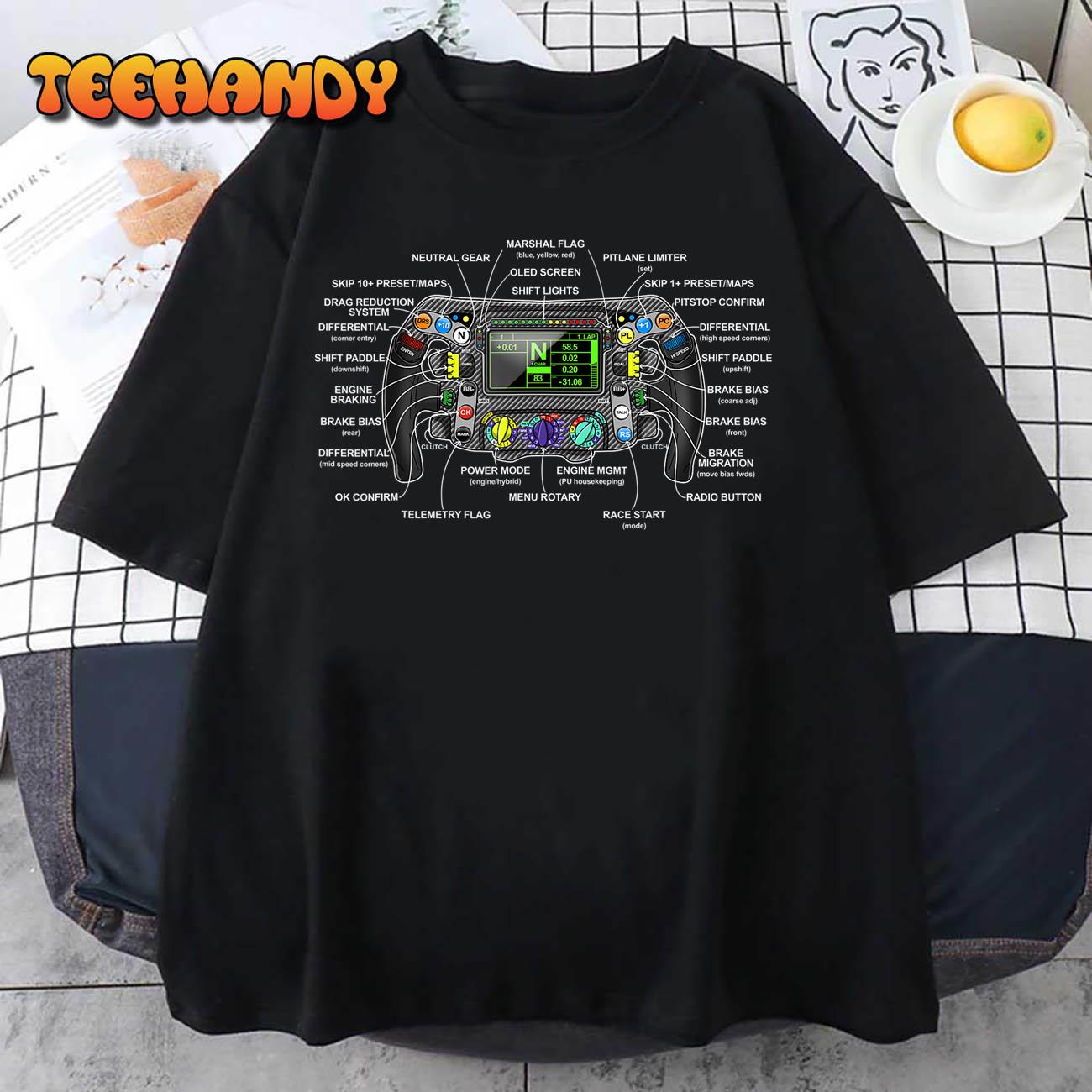 Formula Racing Open Wheel Car Fan Steering Wheel Explained T-Shirt