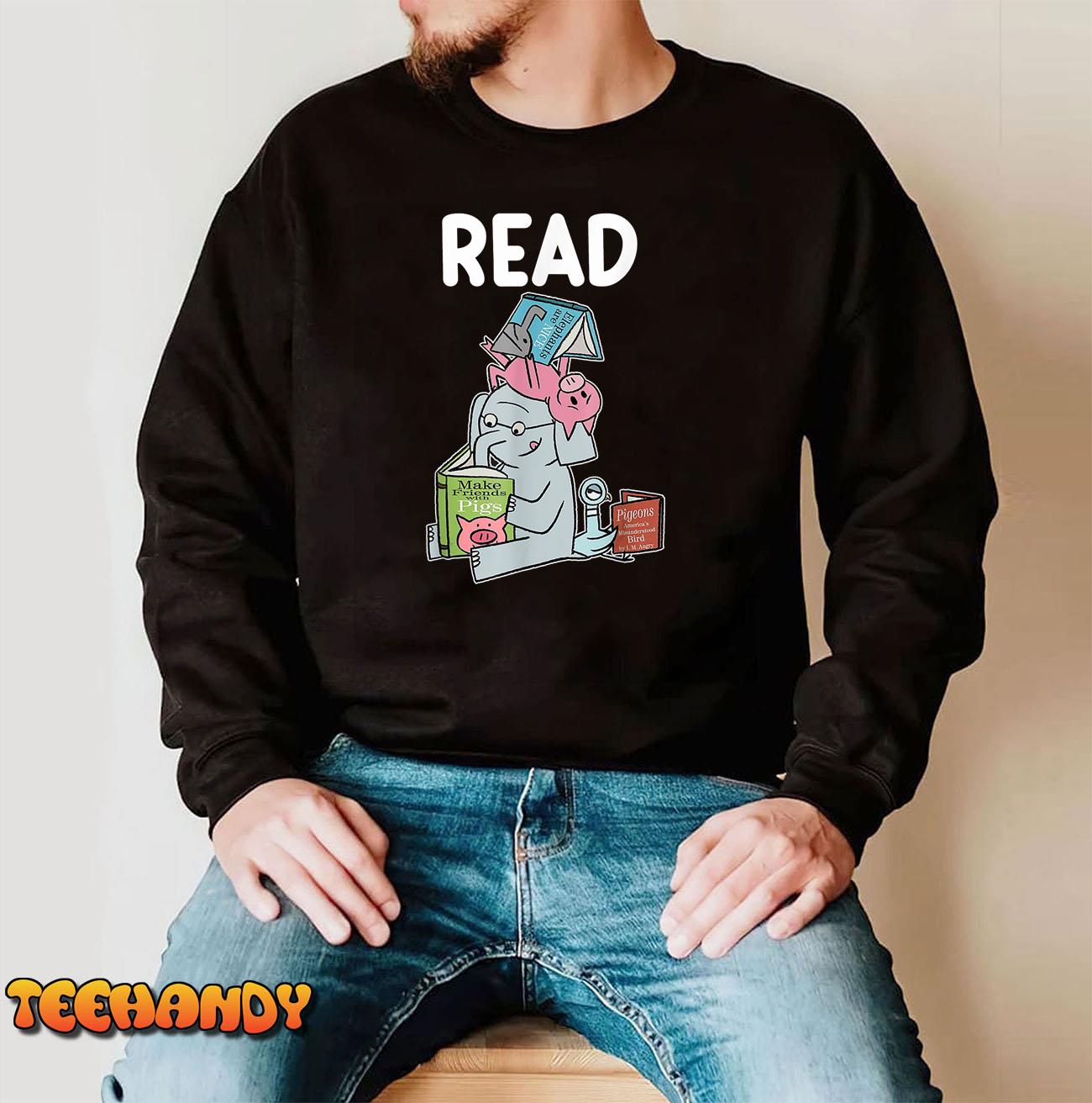 Funny Teacher Library Read Book Club Piggie Elephant Pigeons T-Shirt