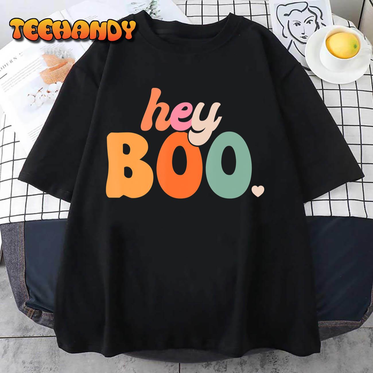 Groovy Ghost Halloween Pumpkin Face Hey Boo Trendy Halloween T-Shirt