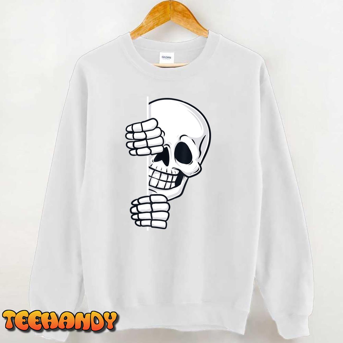 Halloween Peeking Skeleton Scary Boys Girls Kids T-Shirt