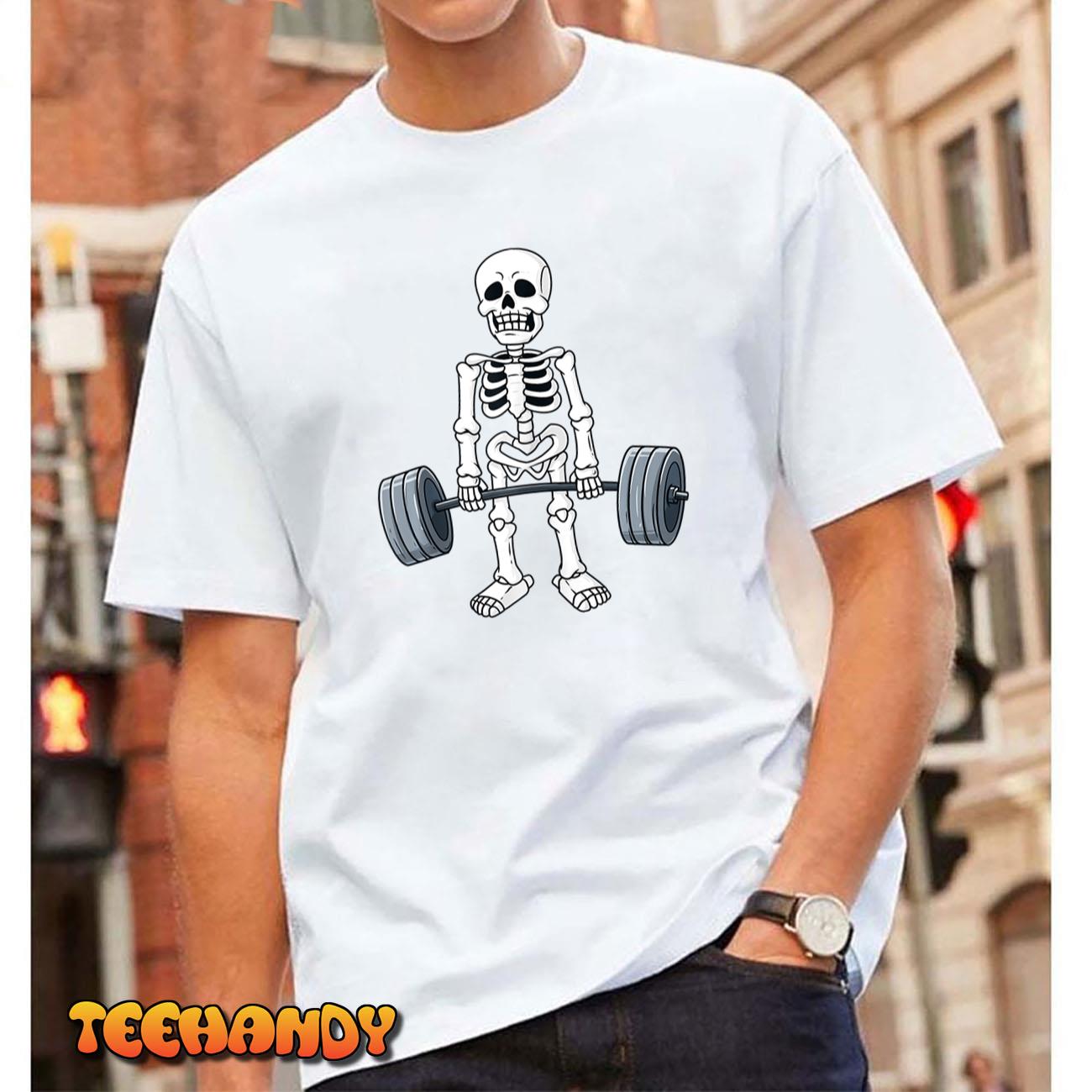 Halloween Skeleton Deadlift Funny Fitness Weightlifting T Shirt