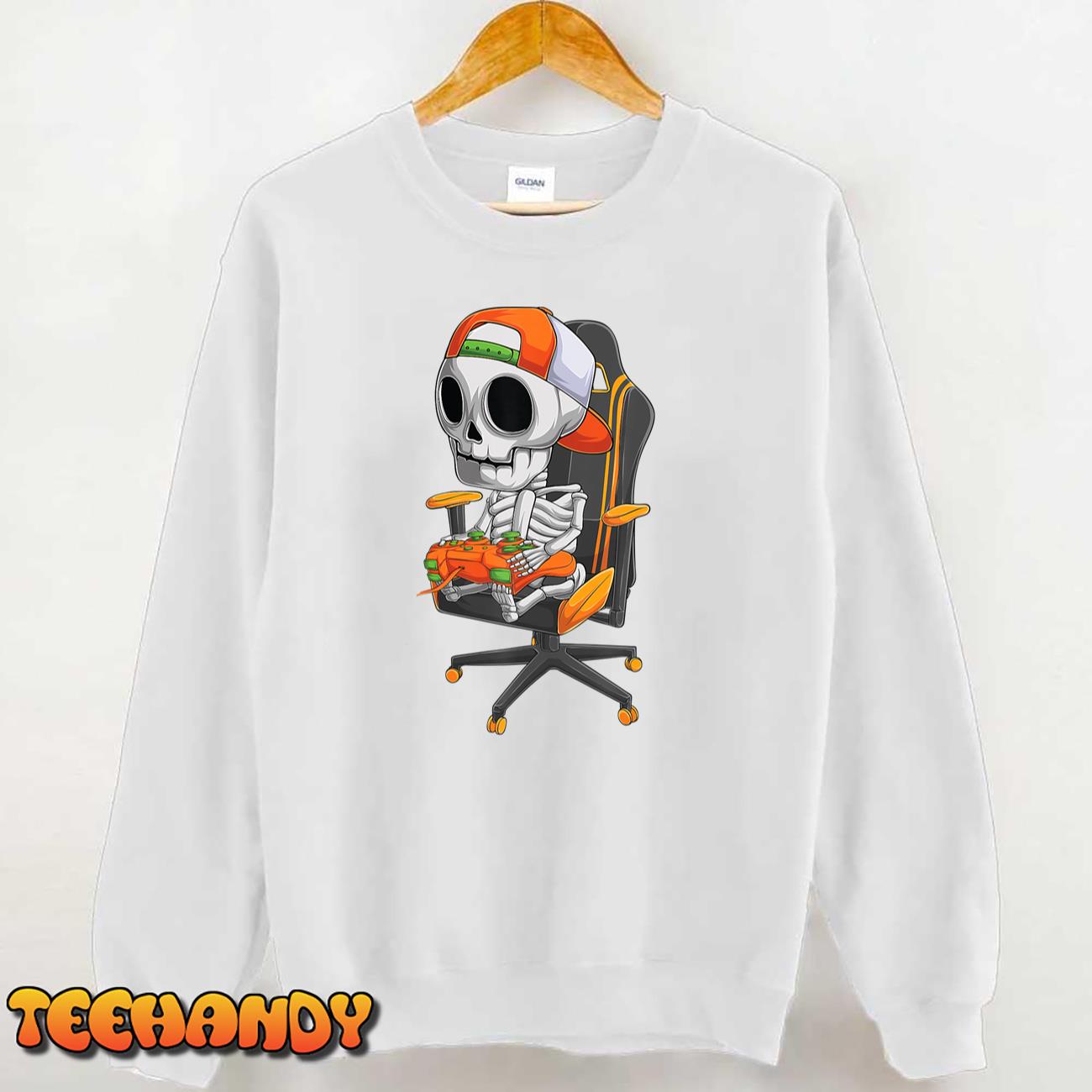 Halloween skeleton gamer video gaming boys men kids teens T-Shirt