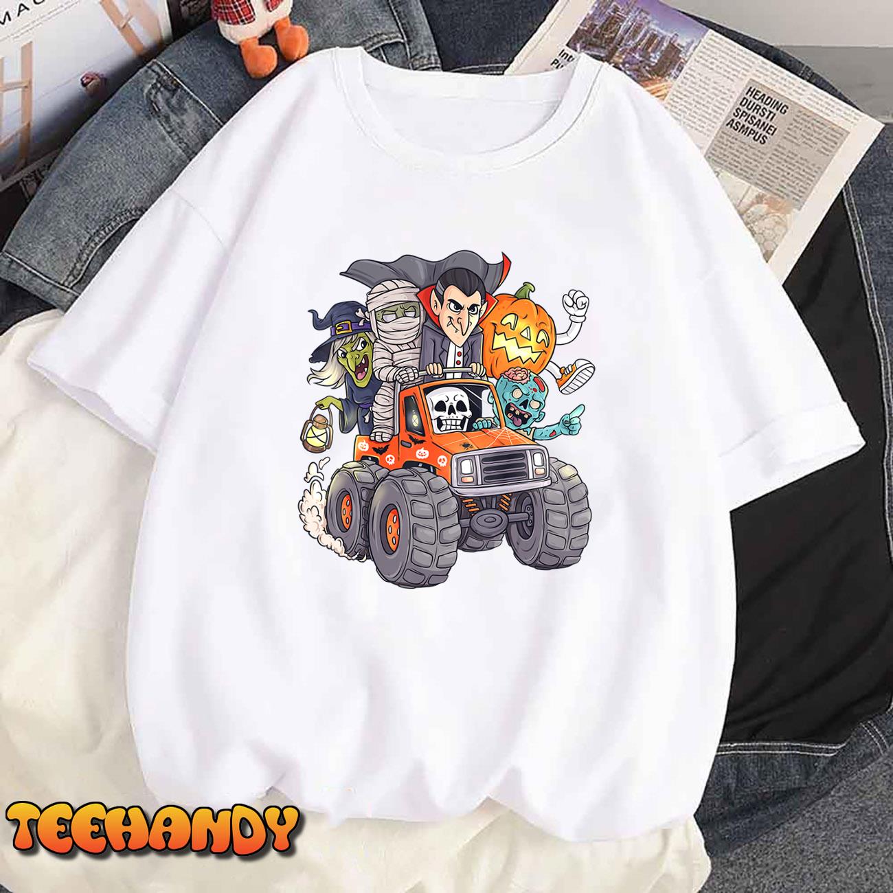 Halloween Skeleton Zombie Monster Truck Vampire Boys Kids T-Shirt