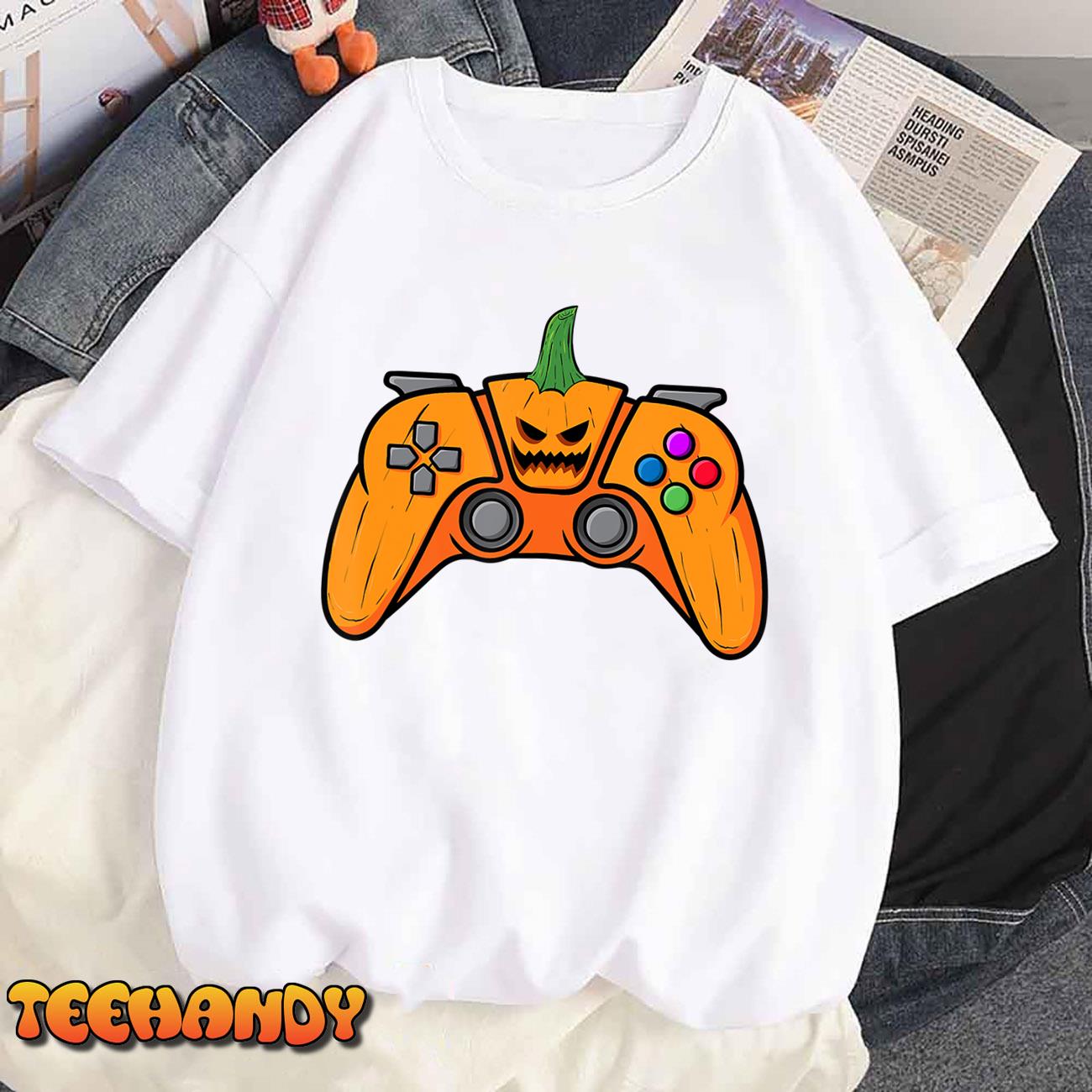 Halloween Video Game Controller With Pumpkin Face Gaming T-Shirt