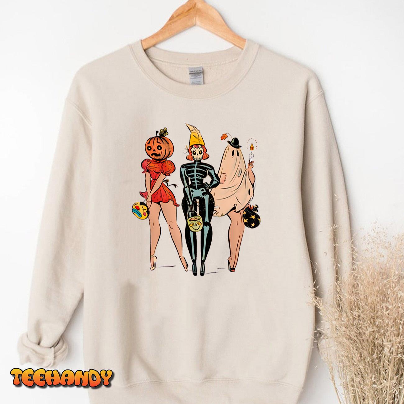 Halloween Witch Pin Up Retro Vintage Pumpkin Women T-Shirt