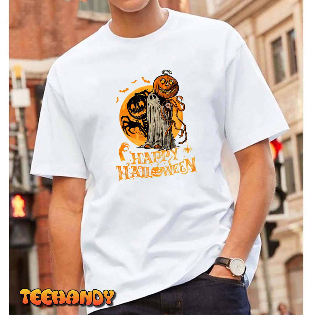 Happy Halloween Pumpkin Ghost Autumn Leaves Graphic Art T-Shirt