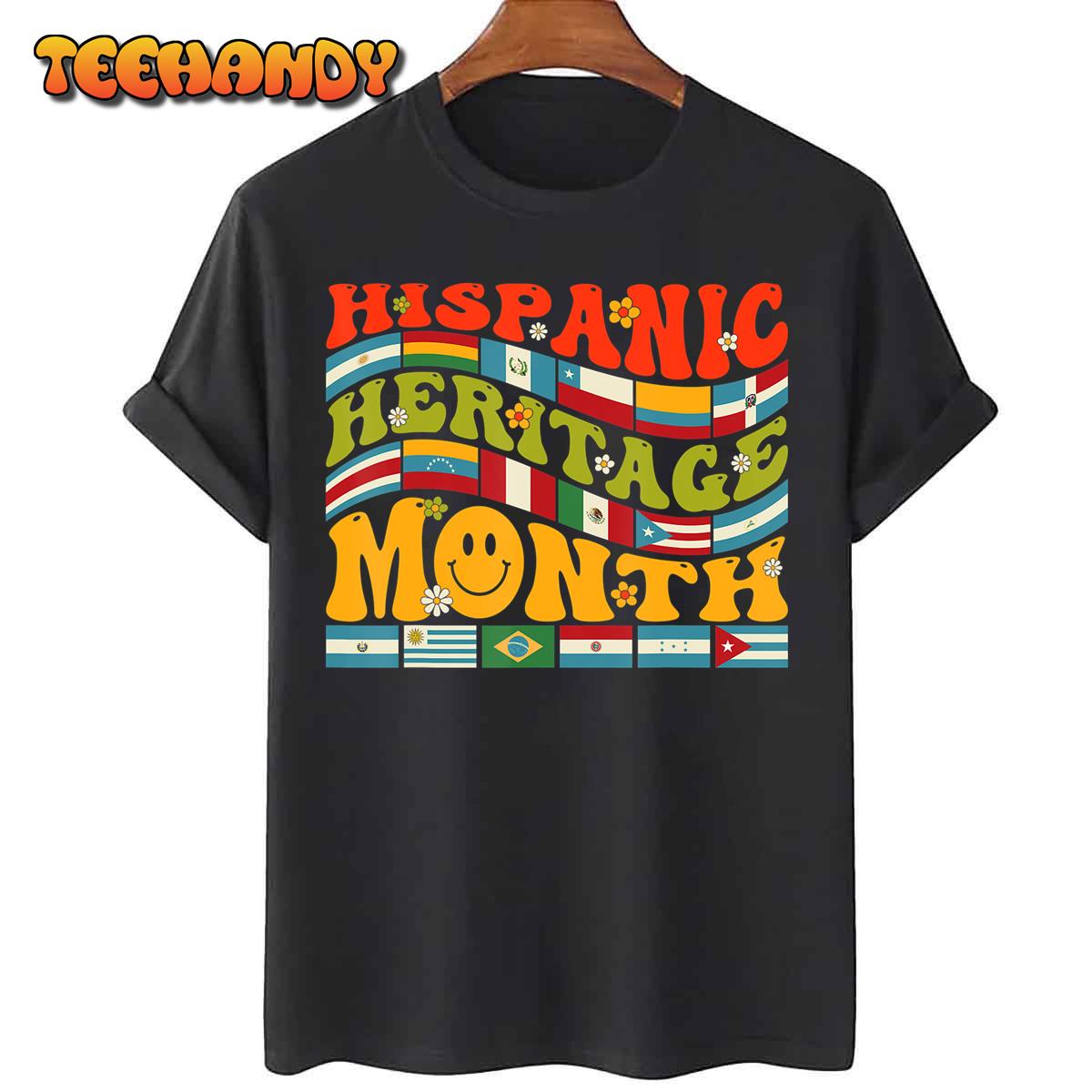 Hispanic Heritage Month Latino Countries Flag Retro Groovy T-Shirt