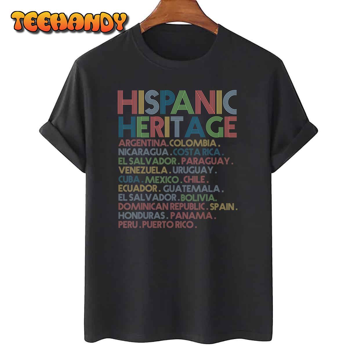 Hispanic Heritage Month Latino Countries Names Retro Vintage T-Shirt