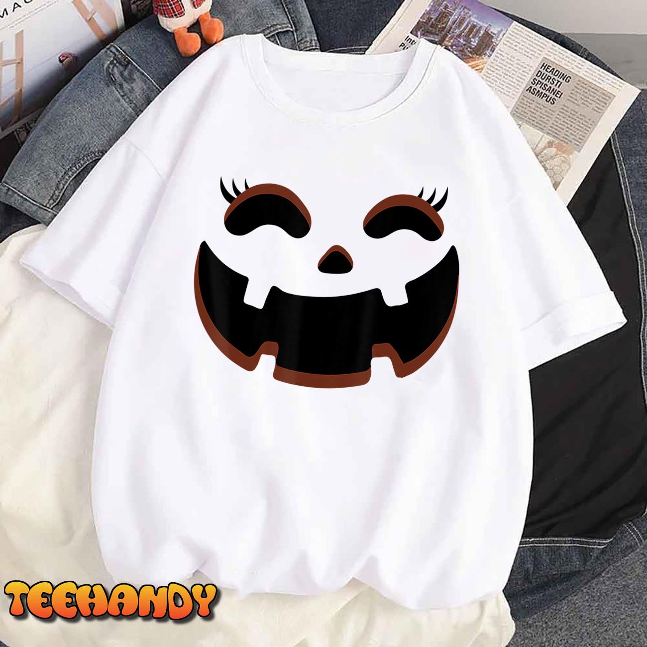 Jack O Lantern Face Pumpkin Eyelashes Hallowen Costume Funny T-Shirt