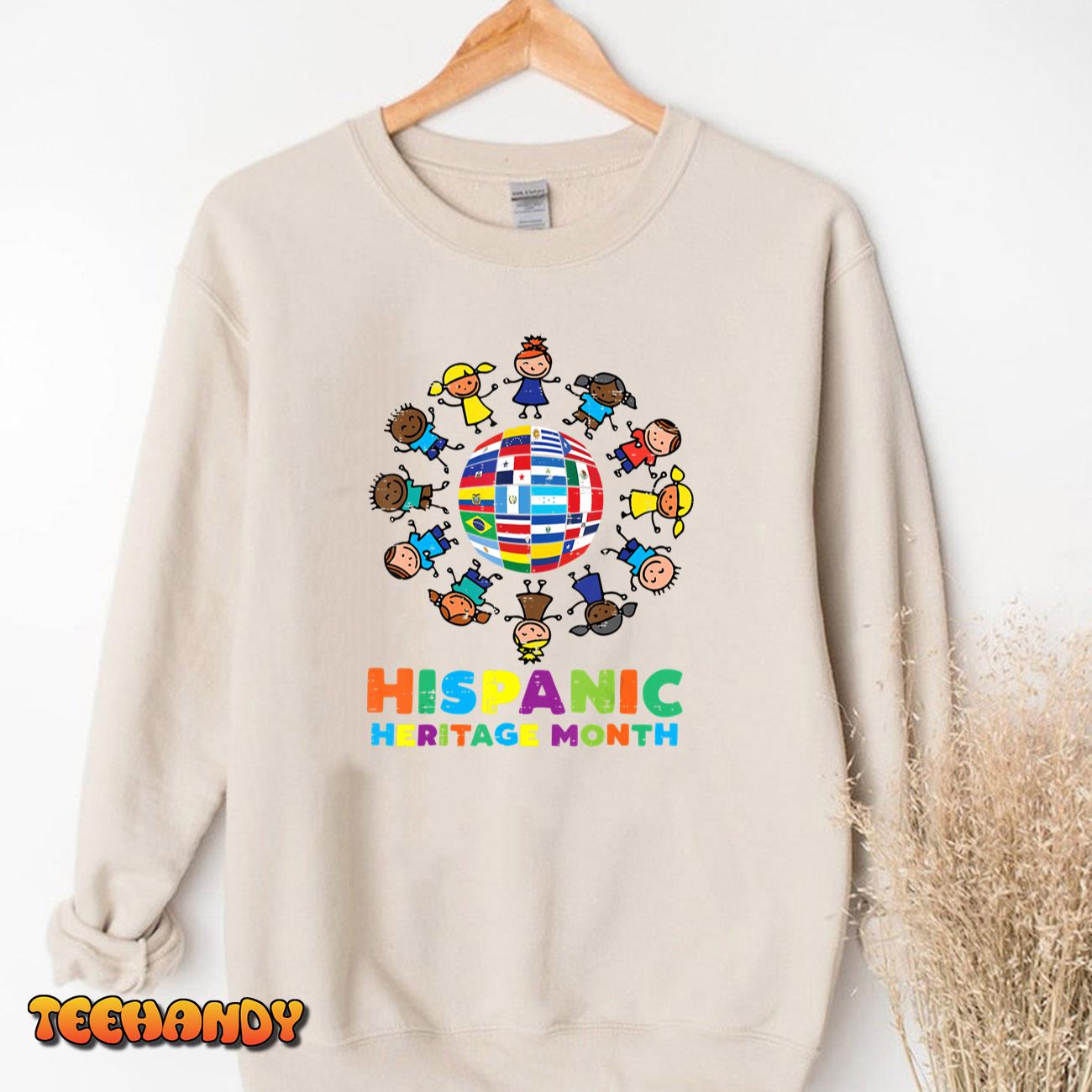 Kids Around Globe Hispanic Flags Heritage Month Boys Girls T-Shirt