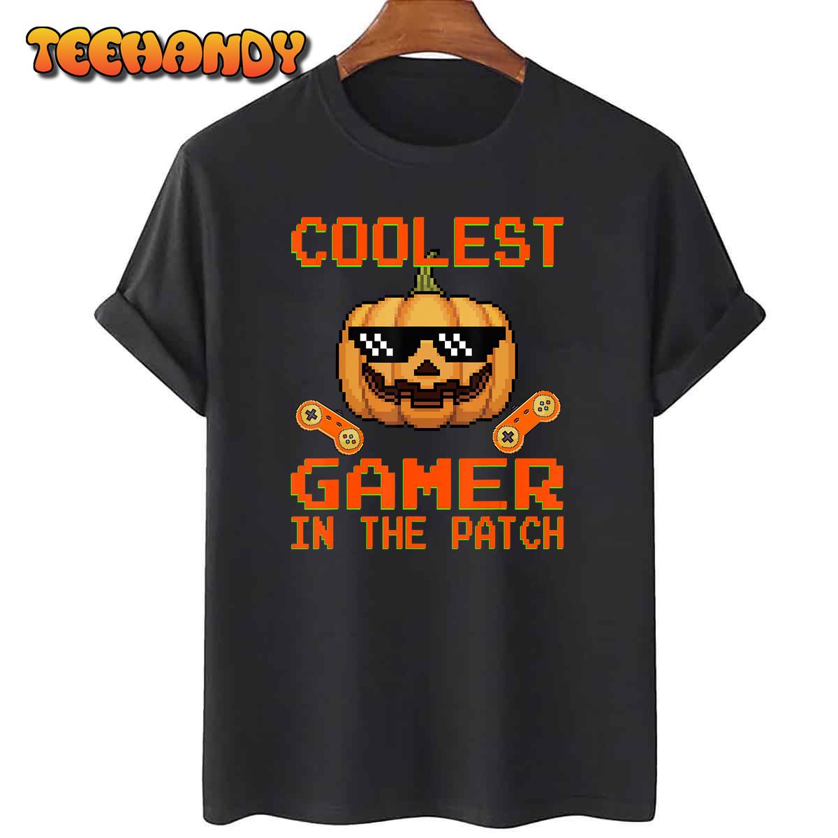 Kids Halloween Coolest Gamer In The Patch Boys Girls Pumpkin T-Shirt