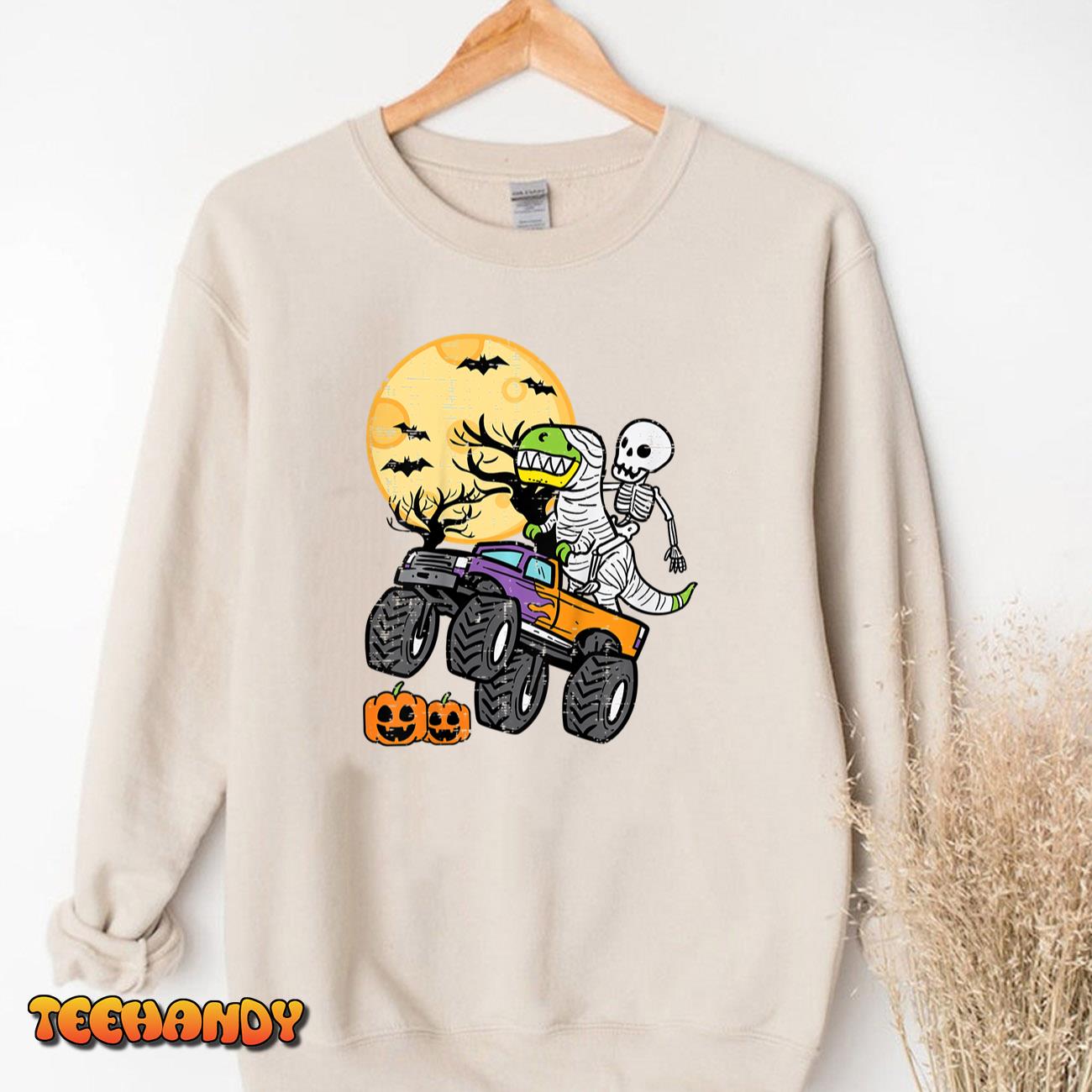 Kids Skeleton Dino Monster Truck Halloween Costume Toddler Boys T-Shirt