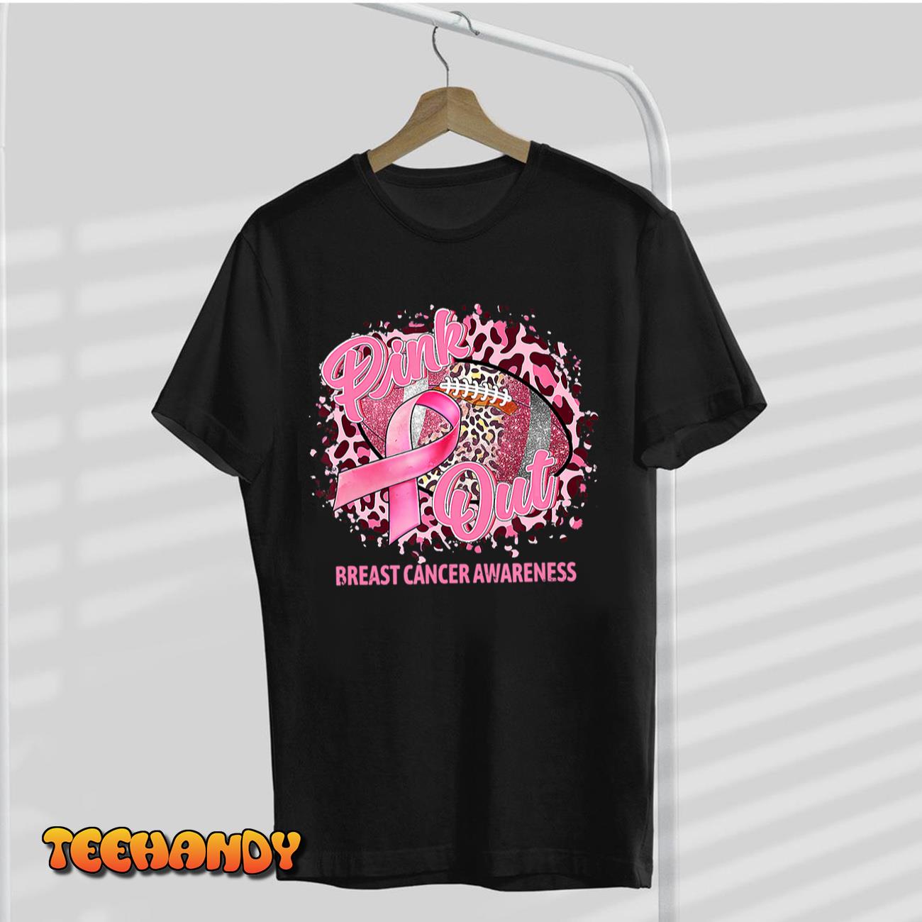 Leopard Pink Out Football Tackle Breast Cancer Awareness T-Shirt