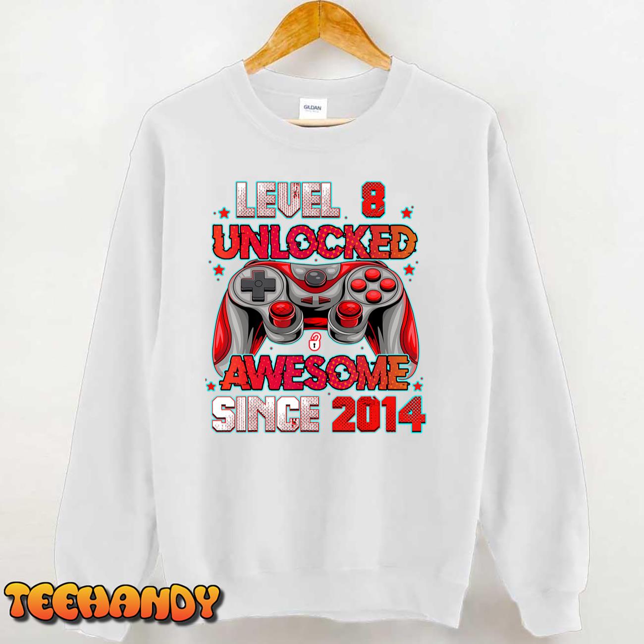 Level 8 Unlocked Awesome Since 2014 8th Birthday Gaming T-Shirt