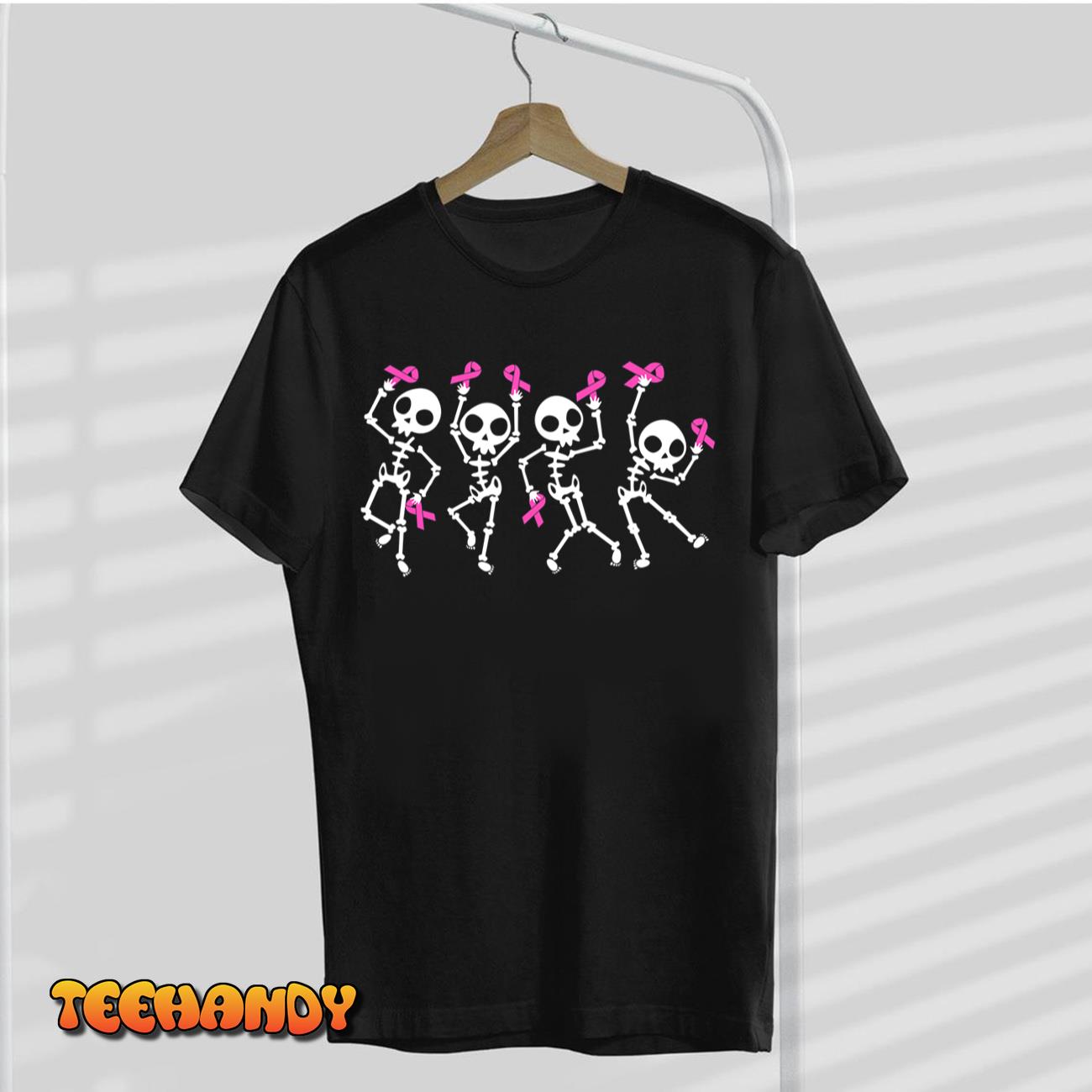 Pink Ribbon Breast Cancer Awareness Skeleton Unisex T-Shirt