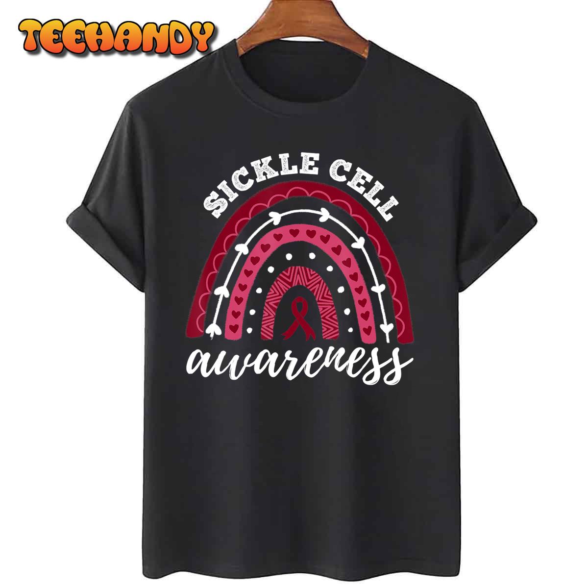 Rainbow Burgundy Ribbon Sickle Cell Awareness T Shirt 8211