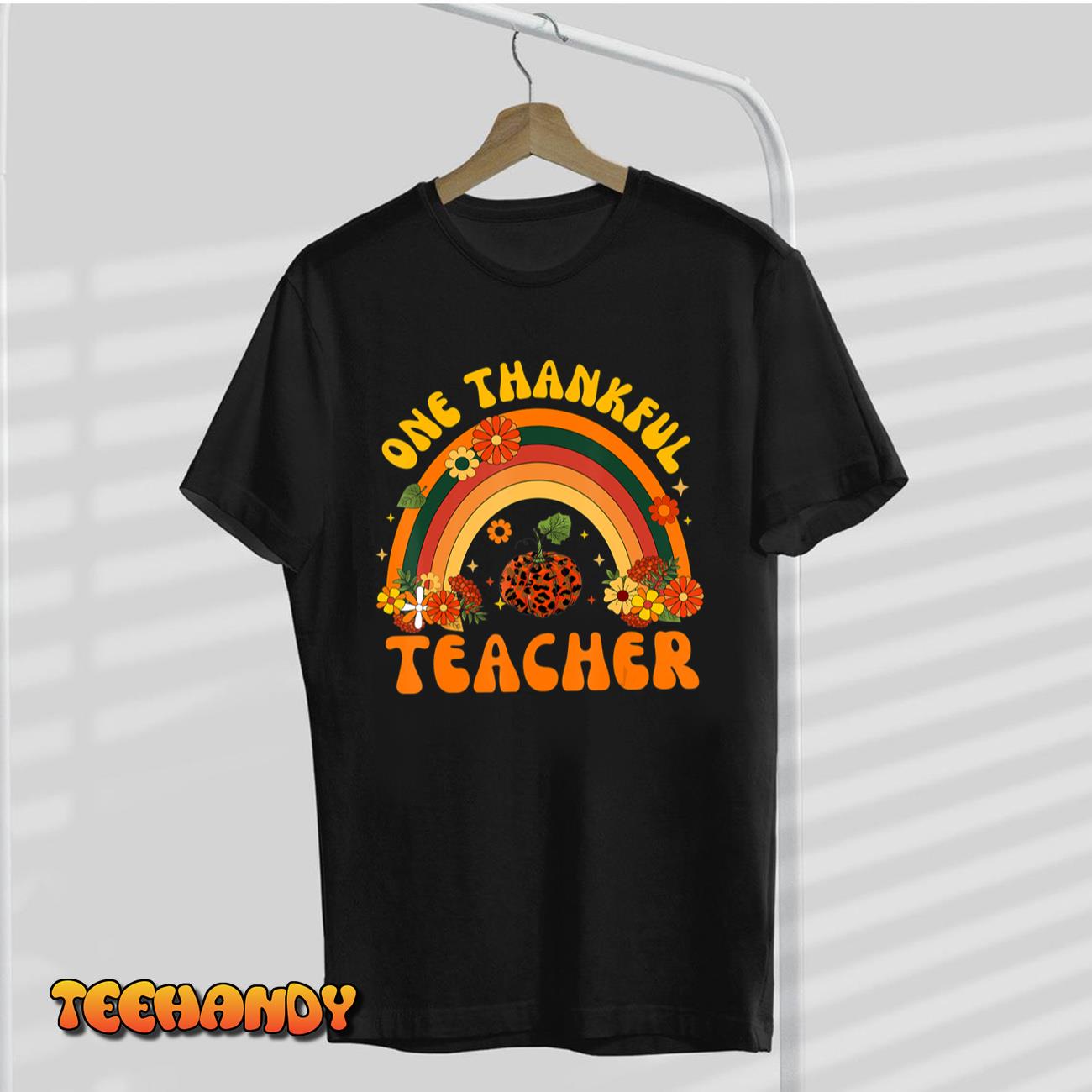 Retro One Thankful Teacher Thanksgiving Fall Mens Womens T-Shirt