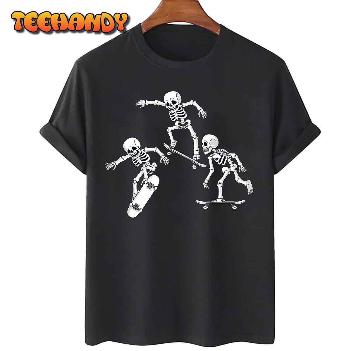 Skateboarding Skeletons Halloween Skater Boys Kids Skate T-Shirt