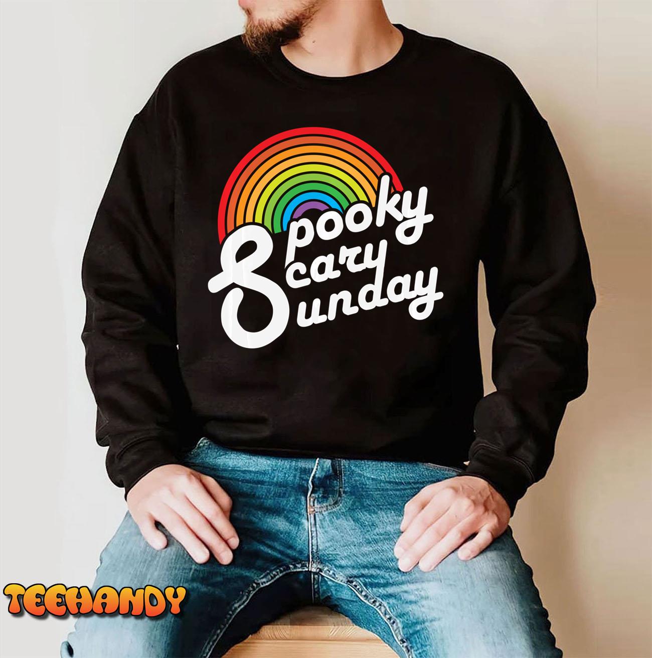 Spooky Scary Sunday Trendy Retro Rainbow Pullover Hoodie