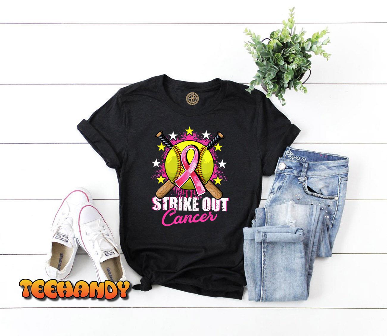 Strike Out Breast Cancer Awareness Day Pink Ribbon Softball T-Shirt