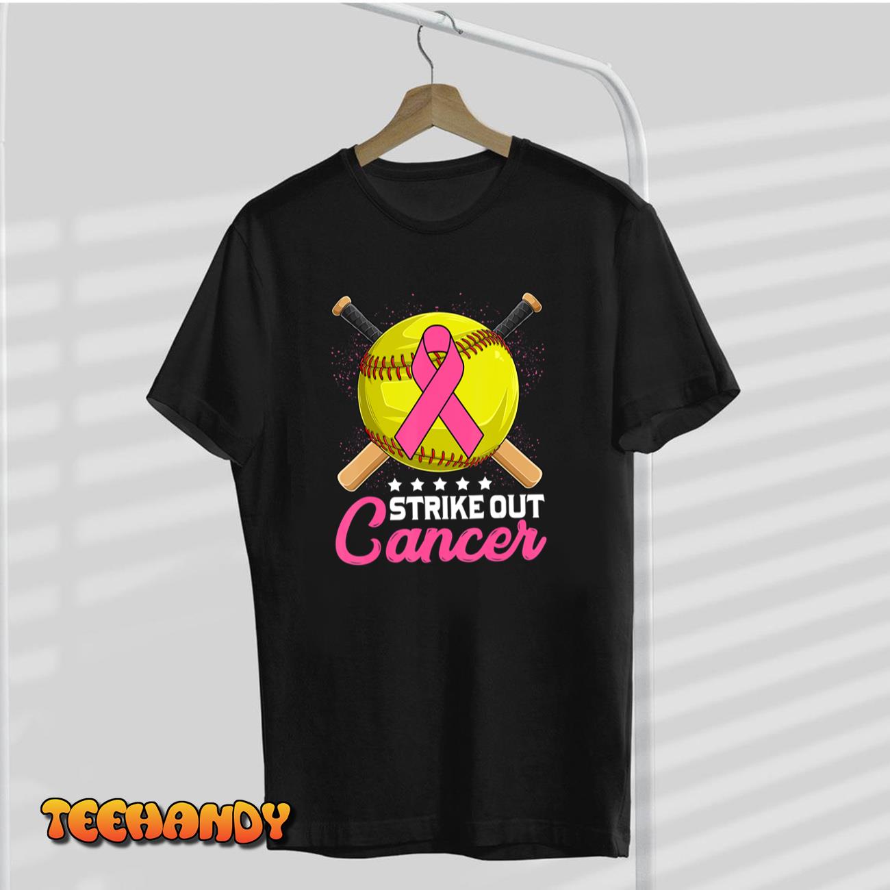 Strike Out Breast Cancer Awareness Day Pink Ribbon Softball T-Shirt