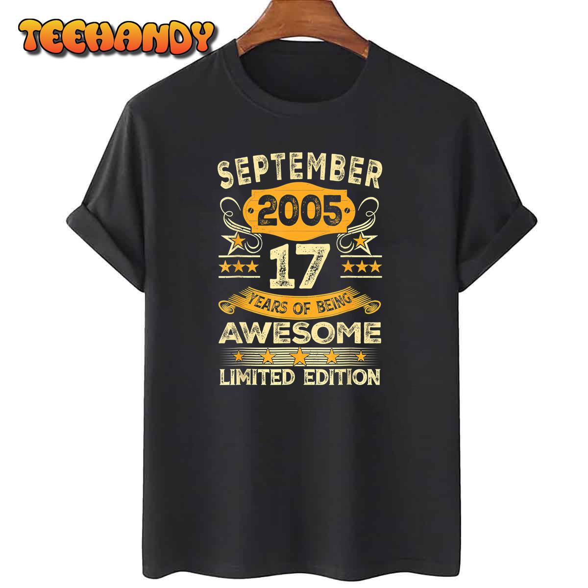 Vintage September 2005 17 Years Old Boy 17th Birthday Gifts T-Shirt