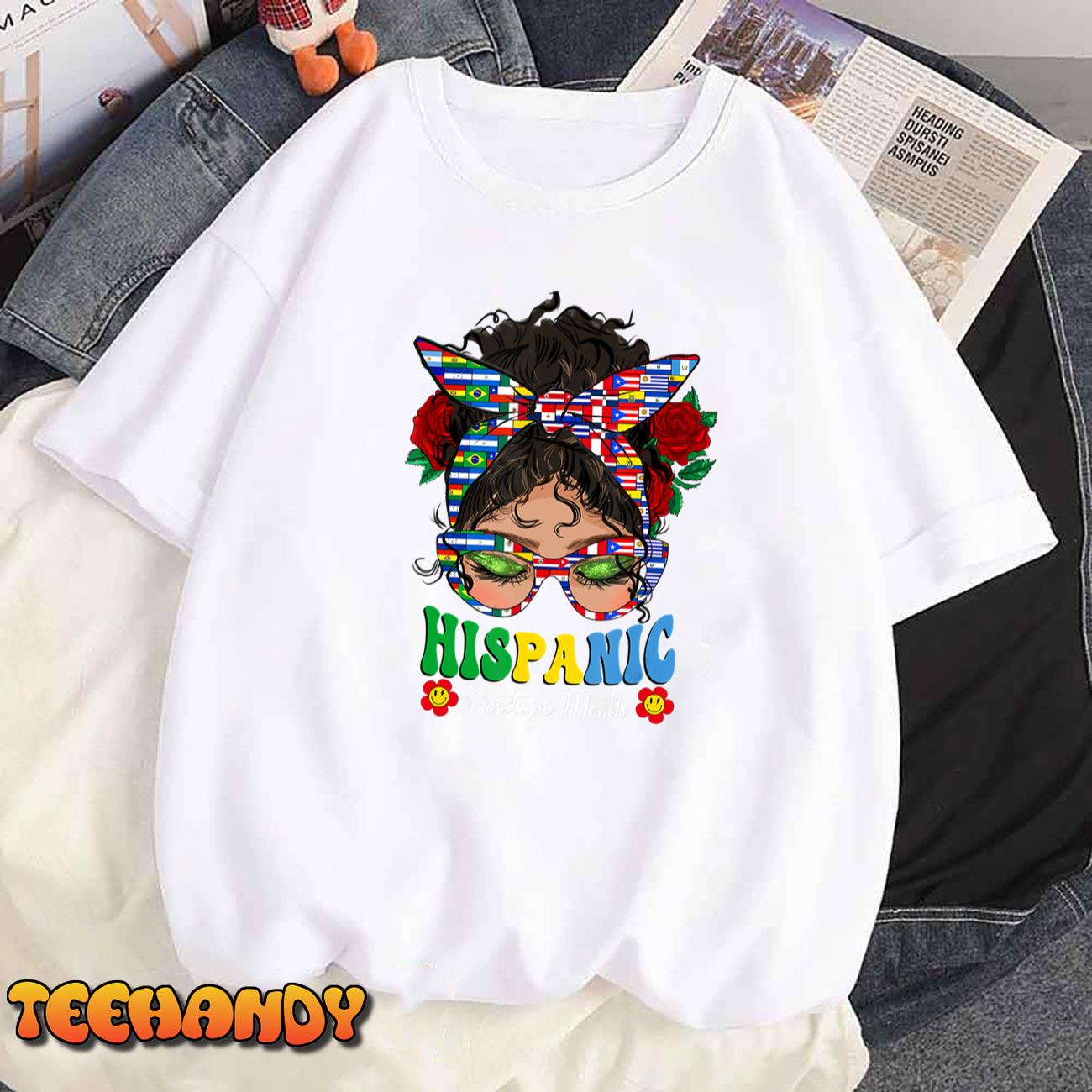 Women National Hispanic Heritage Month Hippie Messy Bun T-Shirt