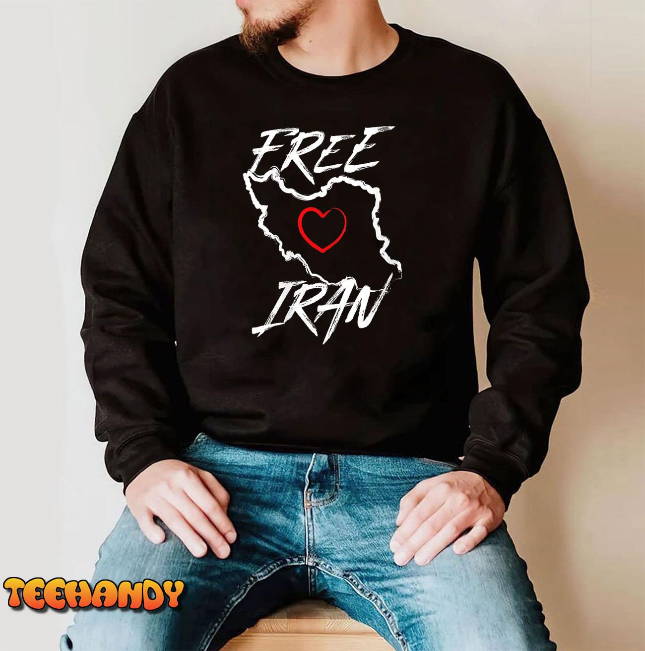 Womens Iran Free Iran Symbol Heart Map Freedom Heart Love  Gift T-Shirt