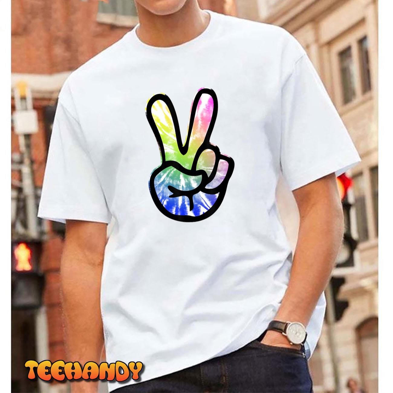 60s 70s Tie Dye Peace Hand Sign Shirt – Hippie T-Shirt